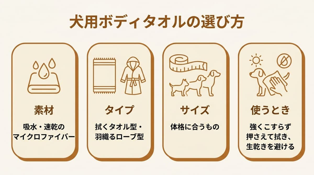 犬用ボディタオルの選び方の要点をまとめた図解
