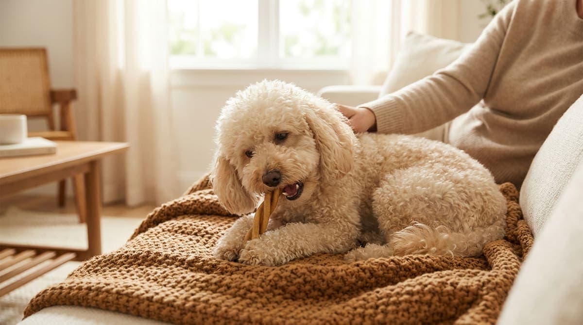 デンタルガムをおいしそうに噛んでいる小型犬