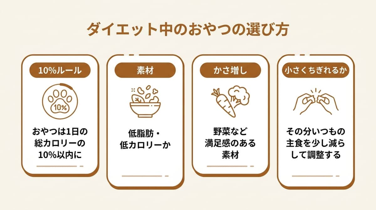 低カロリーおやつの選び方と10%ルールをまとめた図解