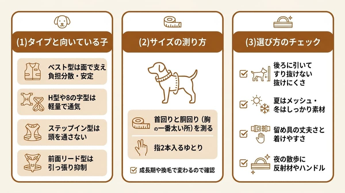 犬のハーネスの選び方を整理した図解