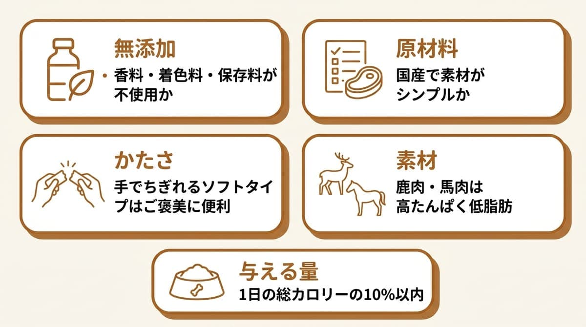 犬用ジャーキーの選び方の要点をまとめた図解