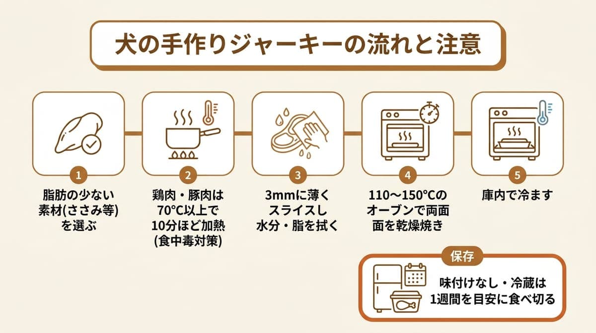 手作りジャーキーの作り方の流れと注意点をまとめた図解