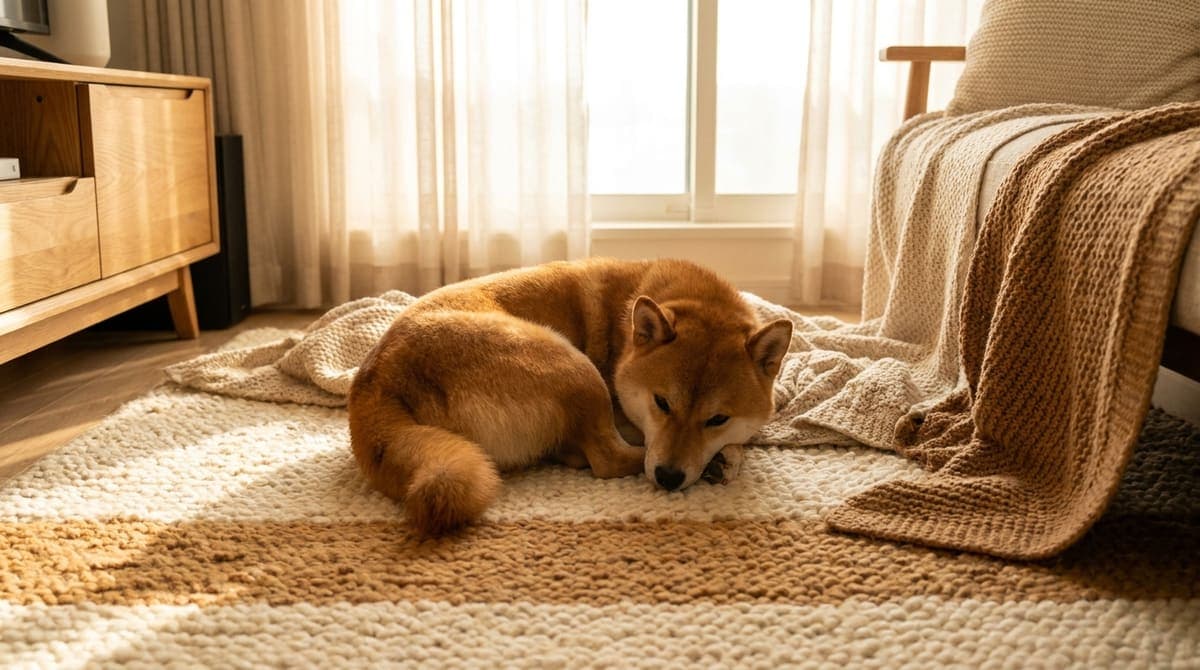 室内で落ち着いてくつろぐ中型犬
