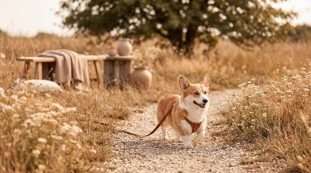 飼い主と一緒に散歩を楽しむ中型犬
