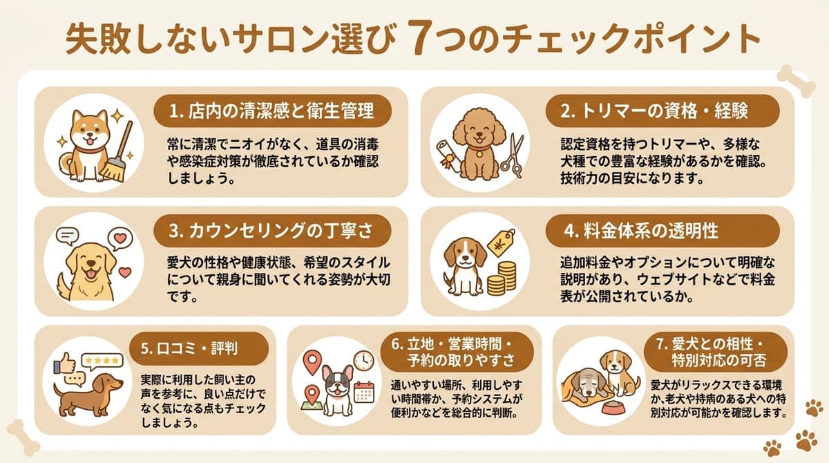失敗しないサロン選びの7つのチェックポイントをまとめた図解