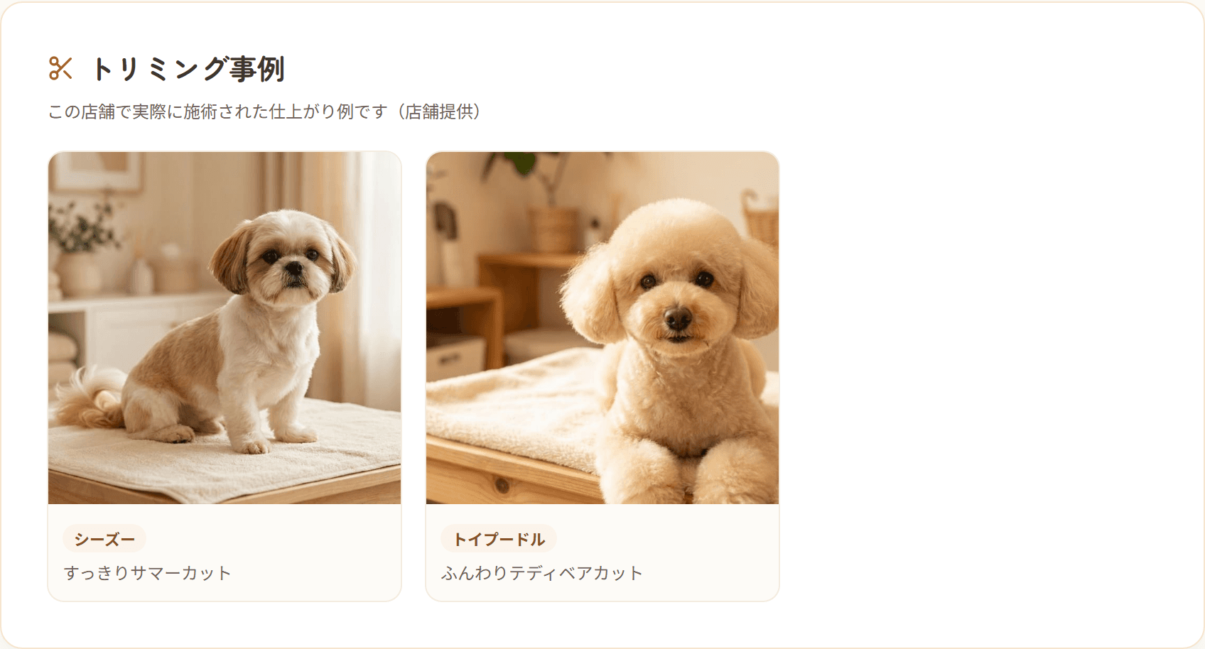 うちの犬スタイルの店舗掲載ページ(トリミング事例ギャラリー)